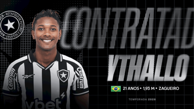 Botafogo anuncia contratação de zagueiro Ythallo até o fim de 2027 Botafogo anuncia contratação de zagueiro Ythallo até o fim de 2027